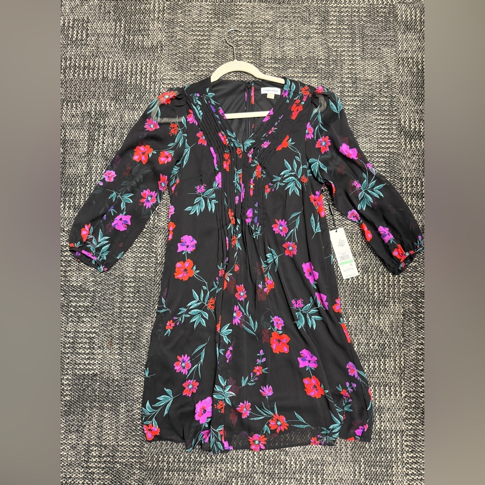 NWT-Calvin Klein Black Floral Dress